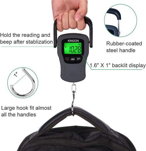 Digital Hanging Luggage Scale - 110lb Capacity with Comfortable Handle & Large Hook | Portable Travel Scale in Grey