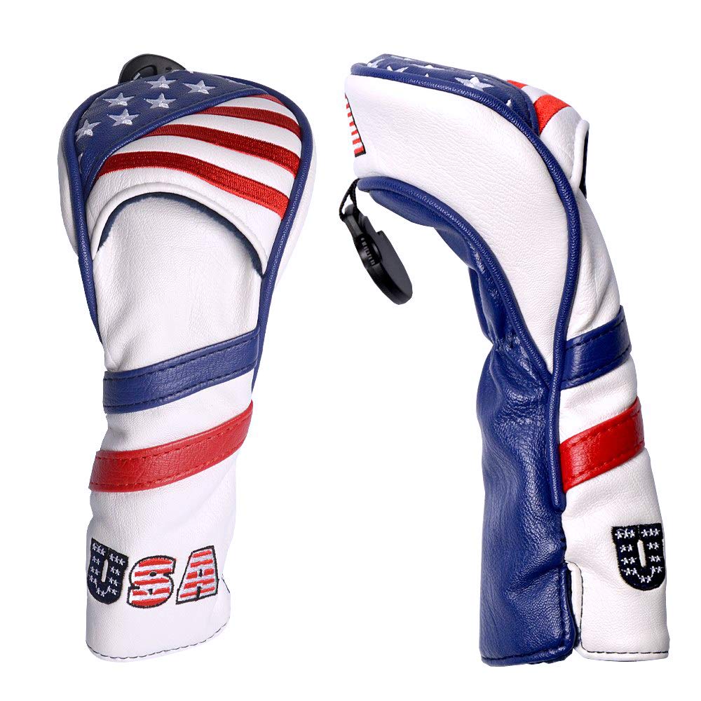GOOACTION USA Golf Club 3 5 Fairway Wood Headcover American Stars and Stripes Flag Synthetic Leather Patriotic Head Covers Protector