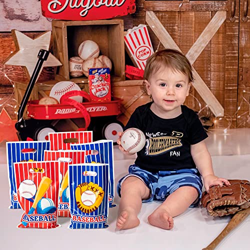 Baseball Party Favor Bags - 50 Plastic Gift Bags with Handles