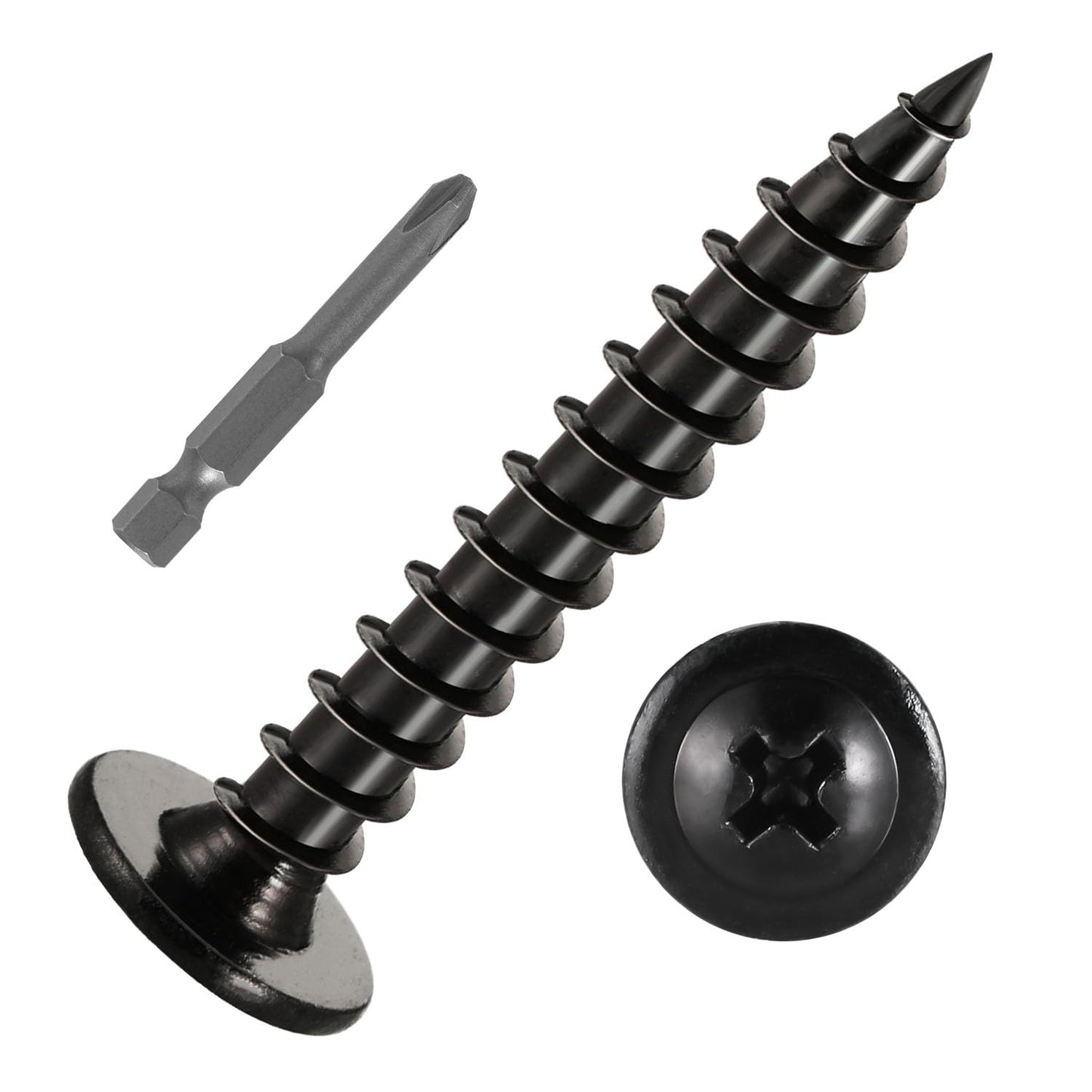 #10 x 1-1/2" (80 PCS) Modified Truss Head Wood Screws, Phillips Drive Quick Metal Self Tapping Screws, Black Coating, Full Thread, Screwdriver Bit Included