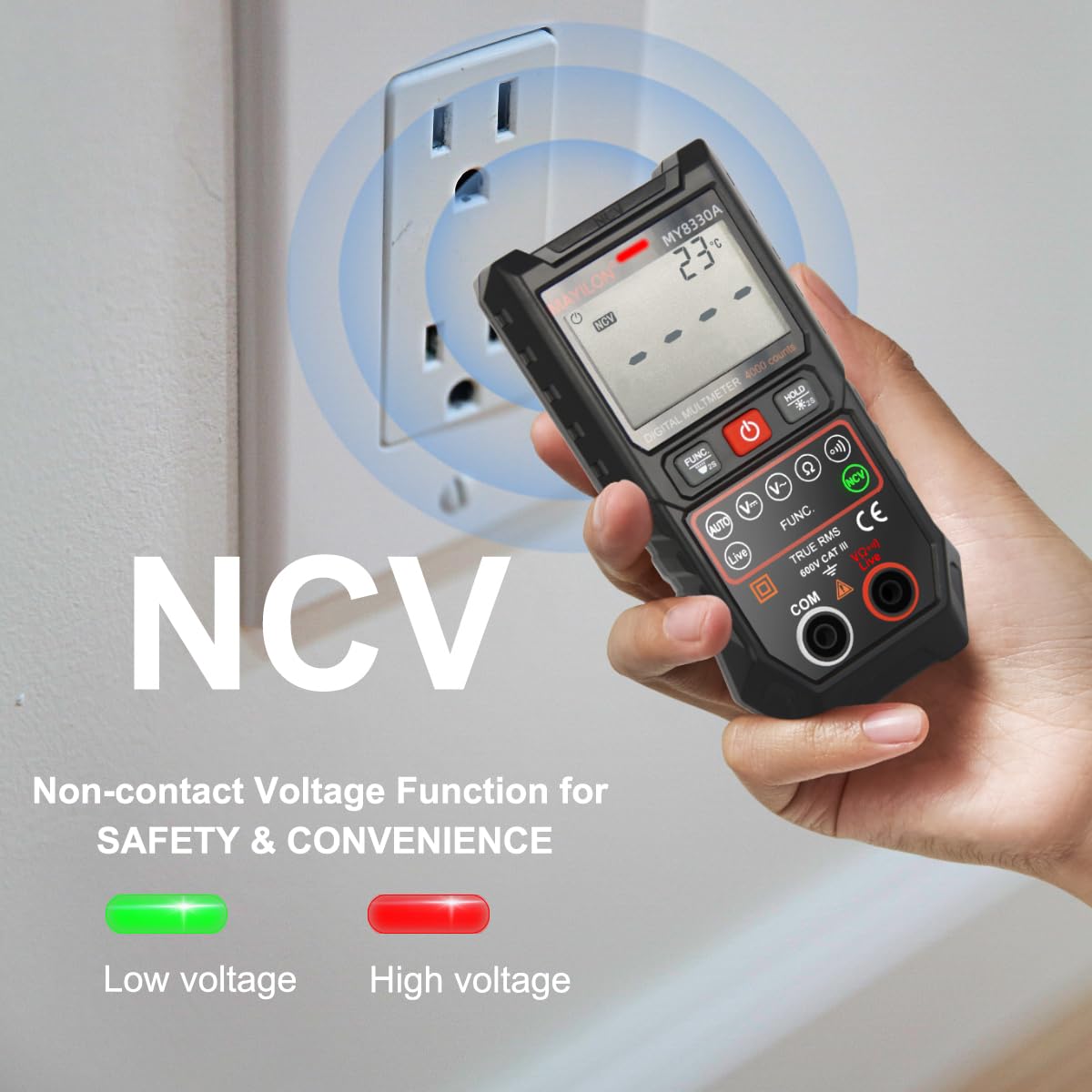 Digital Multimeter TRMS 4000 Counts Multimeter DC AC Voltage Tester Auto-Ranging Voltmeter Amp Meter NCV Live Wire Resistance Continuity Temp for Auto/Home/Electrical MY8330A