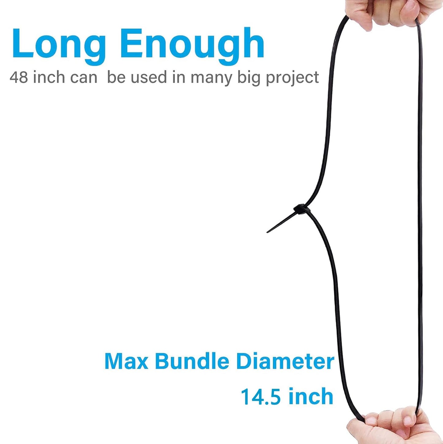 48 Inch Extra Long Heavy Duty Cable Ties, 12-Piece UV Resistant Black Nylon Zip Ties, 200 LB Tensile Strength