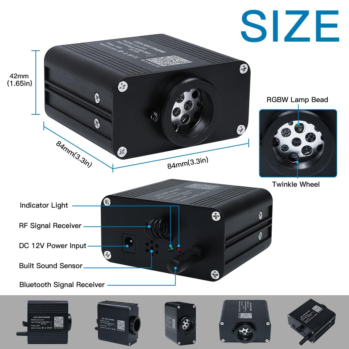 AKEPO Small Size 16W Twinkle RGBW APP Fiber Optic Lights, Music Activated 6.5ft/2m 500pcs 0.03in/75mm Optical Fiber Star Ceiling Light Kit for Car Truck Headliner Star/Home