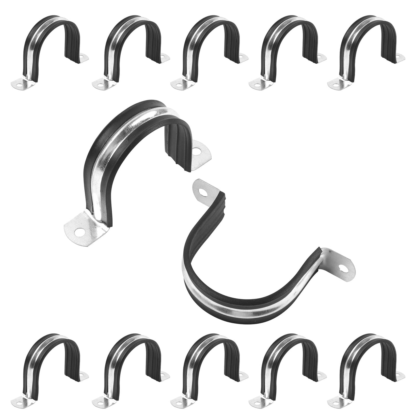 JDHGSHL 2 Inch Reinforced Rigid Pipe Strap, 2 Holes U Bracket Cable Clamp Hanger, Rubber Cushioned Insulated Clamp, Conduits Strap Clamps for Pipe Fixing on Various Surfaces, 10 PCS(50 mm)