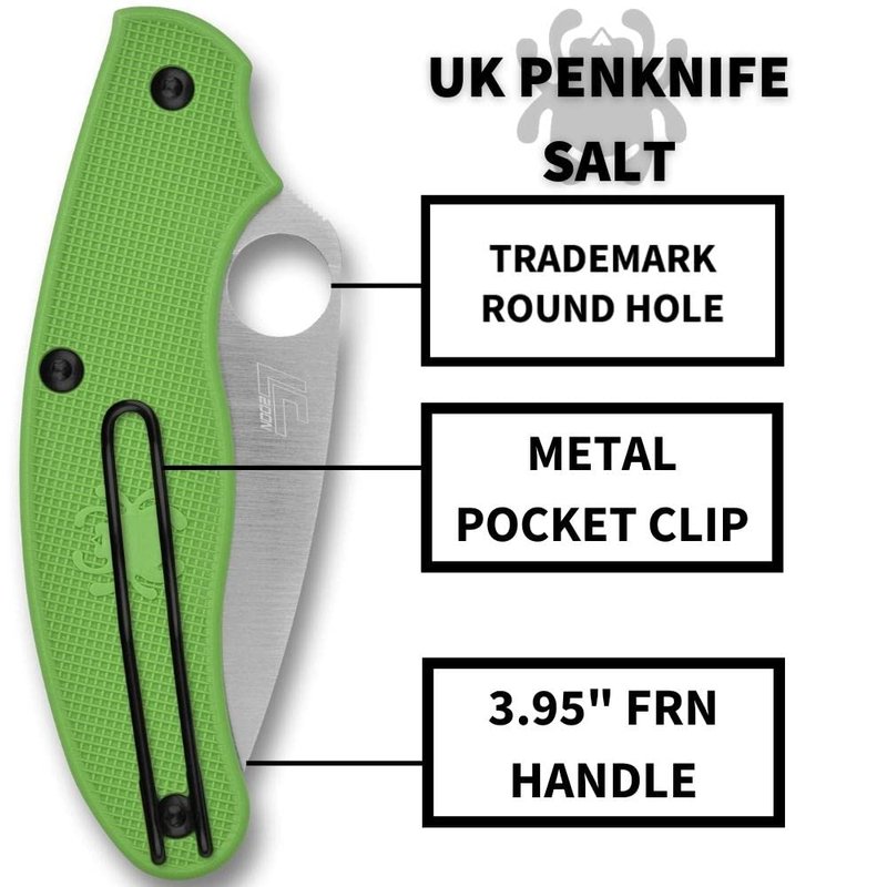 Spyderco UK Penknife Salt Folding Pocket Knife with 2.9" LC200N Steel Blade and FRN Handle - EDC Knife for Men and Women, Perfect for Hunting, Tactical, Camping, Survival, Hiking - PlainEdge - C94PGR
