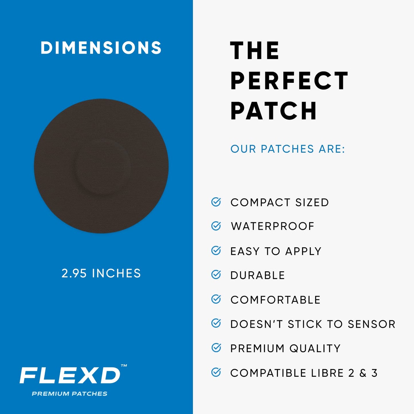 Flexd - Libre 3 Sensor Covers Waterproof, Freestyle Adhesive Patches (Pack of 30) Round, Black
