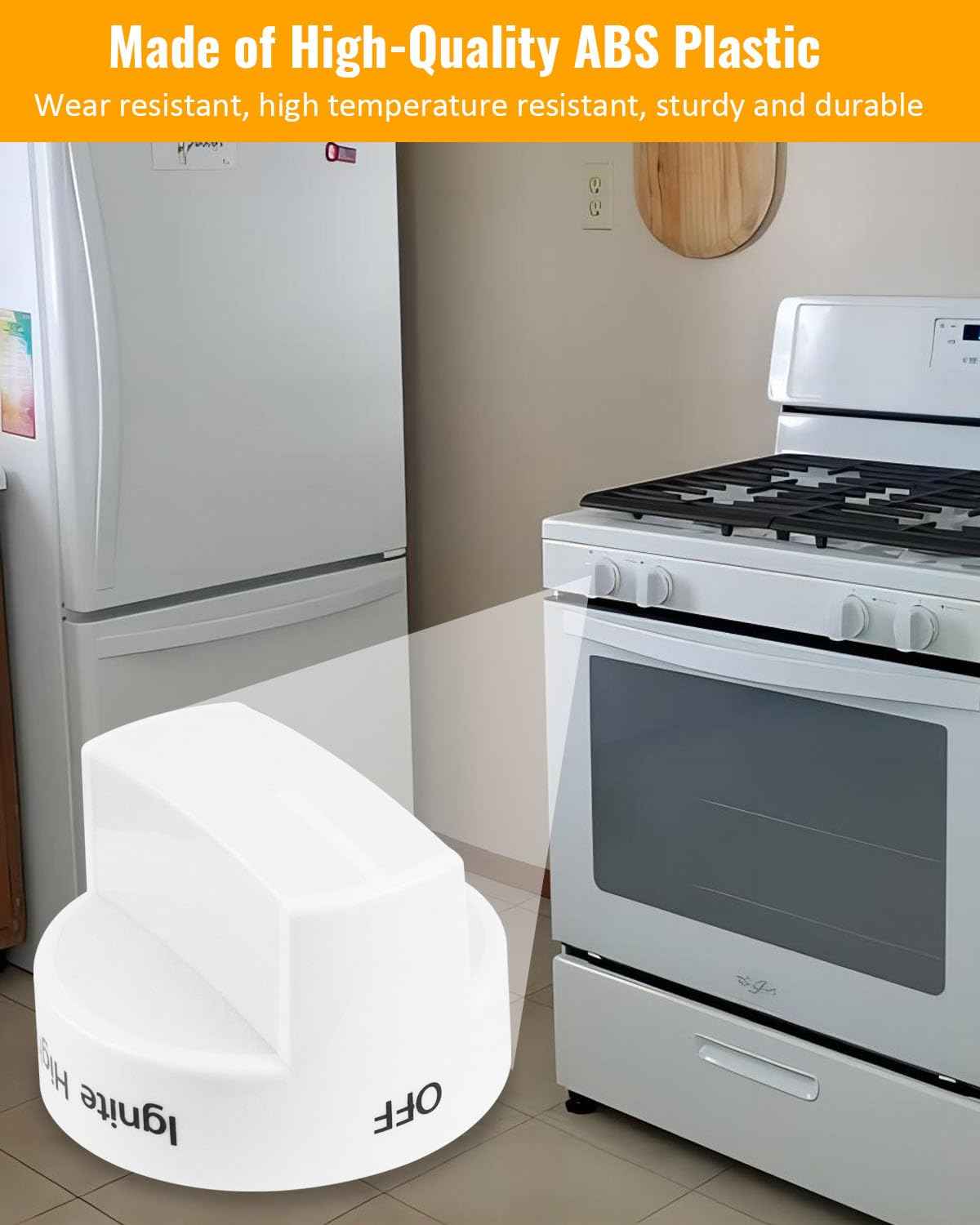 4Pack Fit for Whirlpool Gas Stove Knobs Replace #WPW10339443 AP6019878 2311009 PS11753189 PS3507189 White Stove Knobs Replacements Range Oven Knobs Part Upgraded