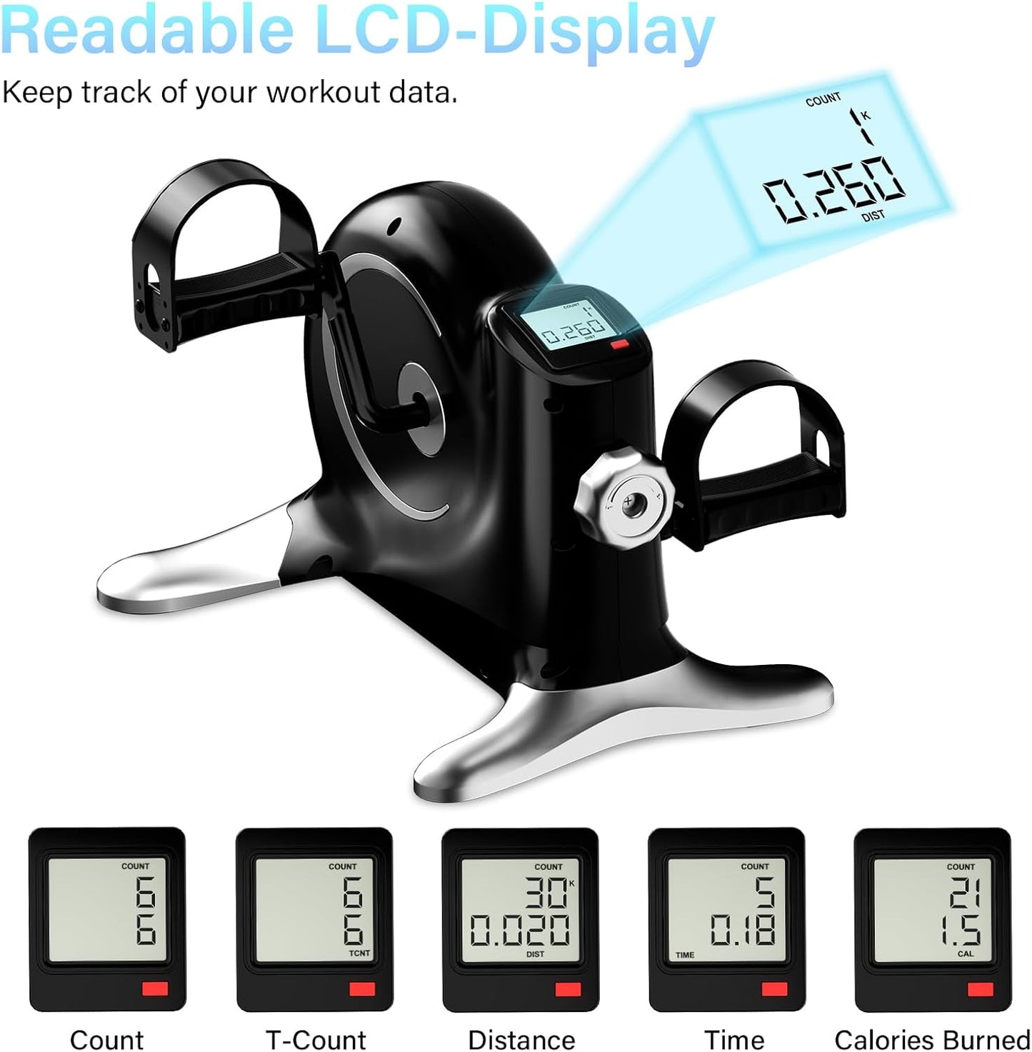 Under Desk Bike Pedal Exerciser - Mini Exercise Bike for Arm & Leg Workouts | Portable with LCD Display