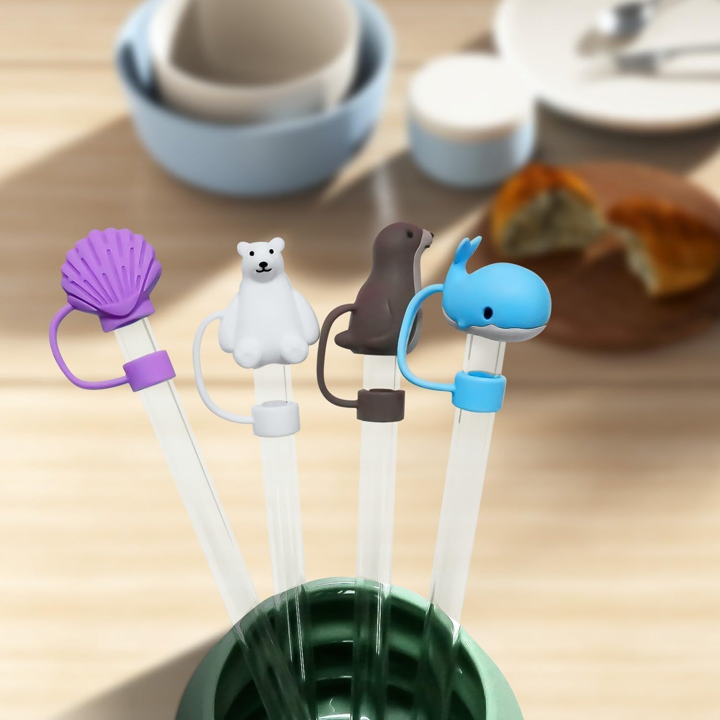 Gray Shark Animal Straw Toppers Fit 10mm/0.4inch Straws Reusable Silicone Straw Cover Cap for Stanley Cup, Dust Proof Straw Covers Compatible with Stanley 30&40 OZ Tumbler Straw Topper(ZS008)