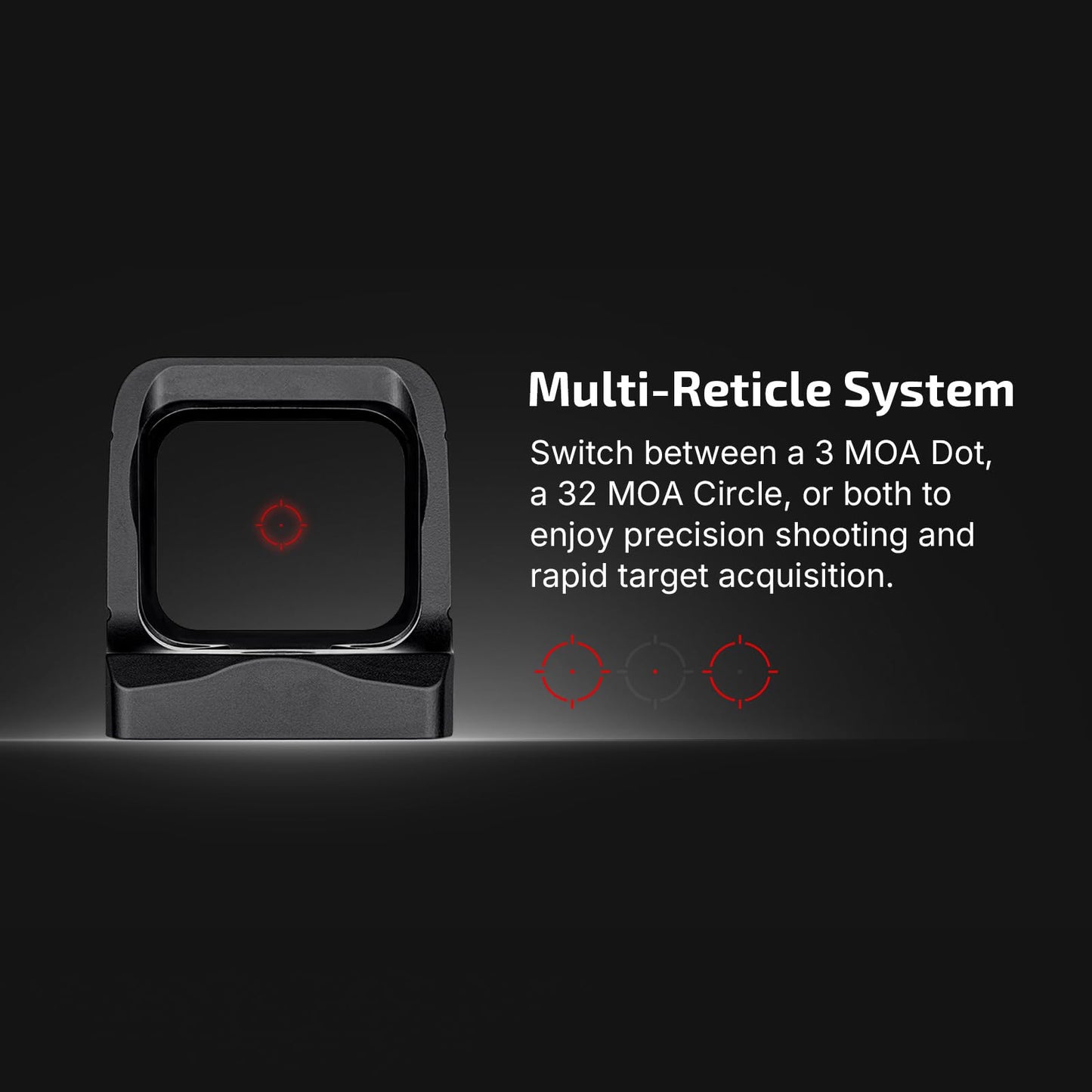 OSIGHT X Multi-Reticle 3 MOA Dot & 32 MOA Circle Open Reflex Sight with Charging Cover, Durable Tactical Parallax-Free Sights for Full-Sized Setups (Red Dot)