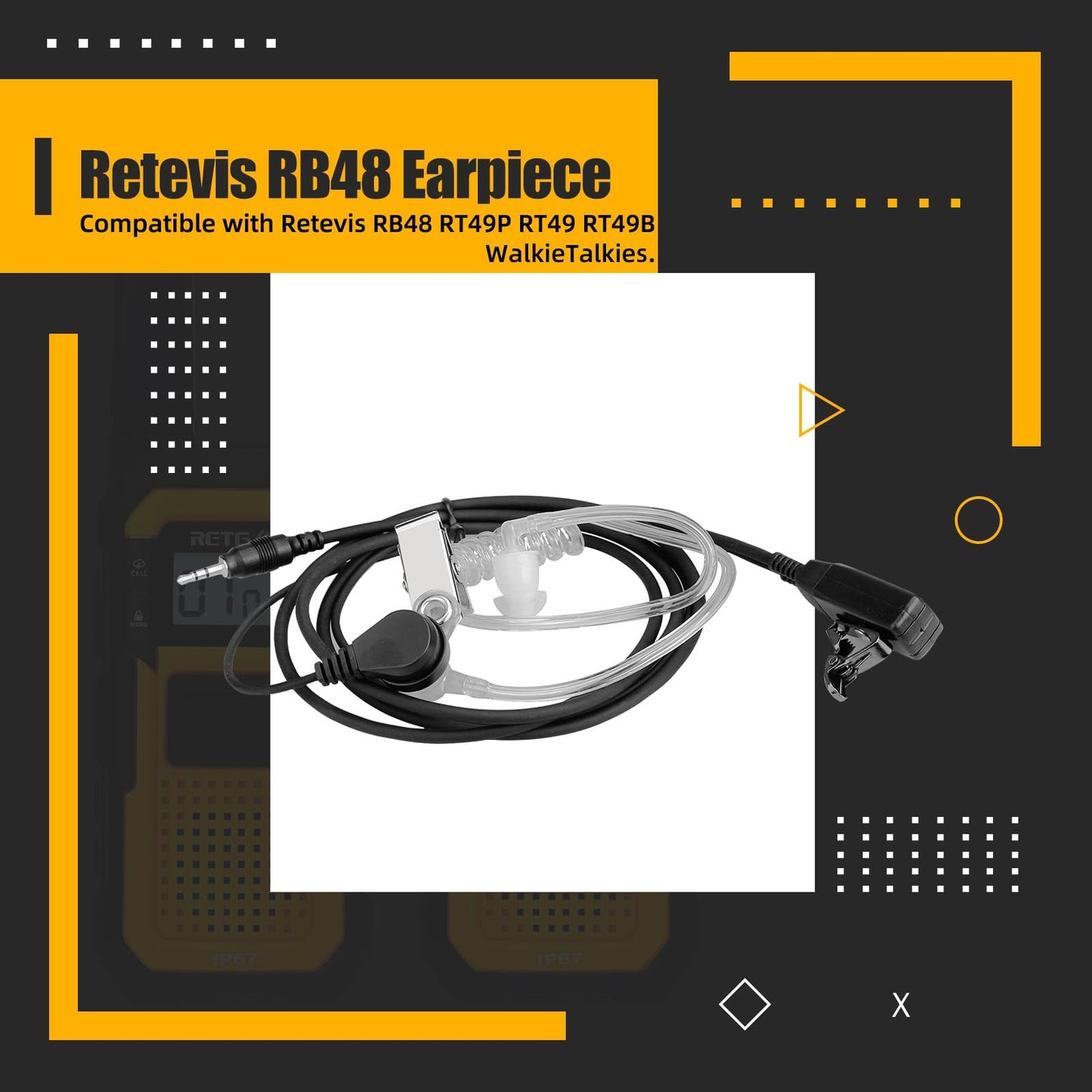 Retevis RB48 Walkie Talkies Headset with Mic 1 Pin 2.5mm, Compatible RB48 RB48 Plus RB48A RB48 Pro RT49 RT49B RT49P Two Way Radio, Acoustic Tube Two Way Radio Headset(4 Pack)