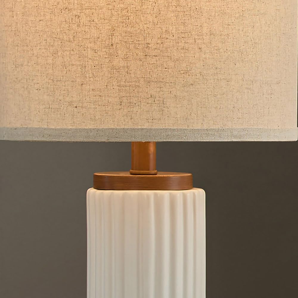 HGNPJC White Ceramic Table Lamp 3 Way Dimmable Nightstand Pottery Lamp Set of 2 with Oatmeal Shade 25" Modern Bedside Desk Lamp with USB A+C for Living Room Bedroom Farmhouse Dining Room Enterway