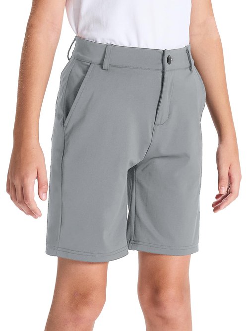DEVOROPA Youth Boys School Uniform Flat Front Shorts Stretch Performance Kids Dress Chino Hybrid Twill Casual Running Khaki Athletic Summer Shorts Clothes with Pockets Dark Gray L
