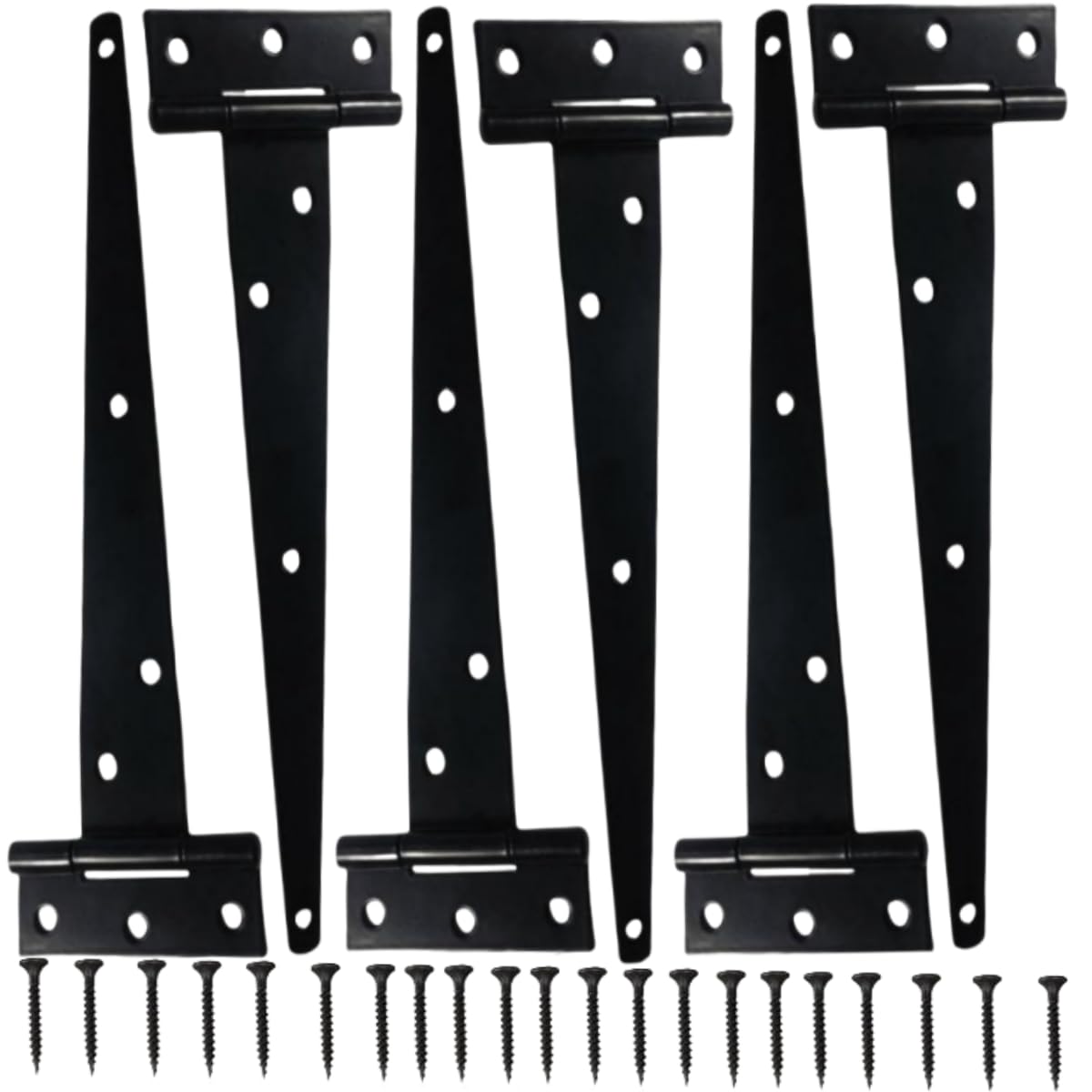 6PCS 10 inch T Gate Hinge Heavy Duty, Tee Barn Shed Door Hinges Outdoor, Strap Black Rustproof Bisagras para Puertas De Madera, Wooden Fence Yard