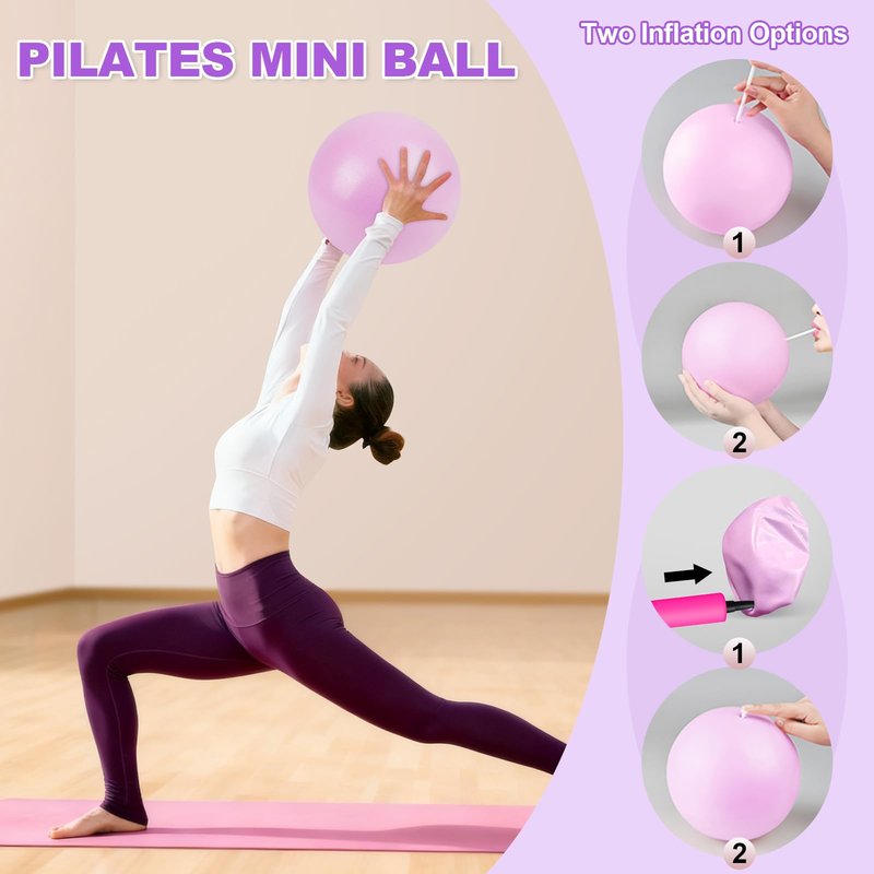 Pilates Kit, Pilates Essentials Kit for Women, 15” Pilates Ring and Ball Set with Resistance Bands, Magic Circle Ring with Figure 8 Resistance Band, Pilates Equipment for Home Workouts Purple