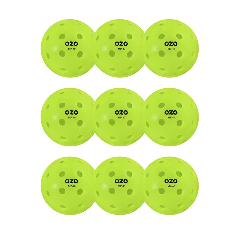 OZO Pickleball - Set of 9 Outdoor Balls, 40 Holes, Rotational Mould