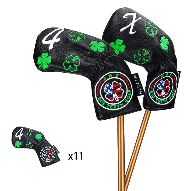 Lucky Clover Iron Head Covers - 11 Pcs Set, Long Neck, Fits Taylormade SIM, Cleveland, Callaway & More