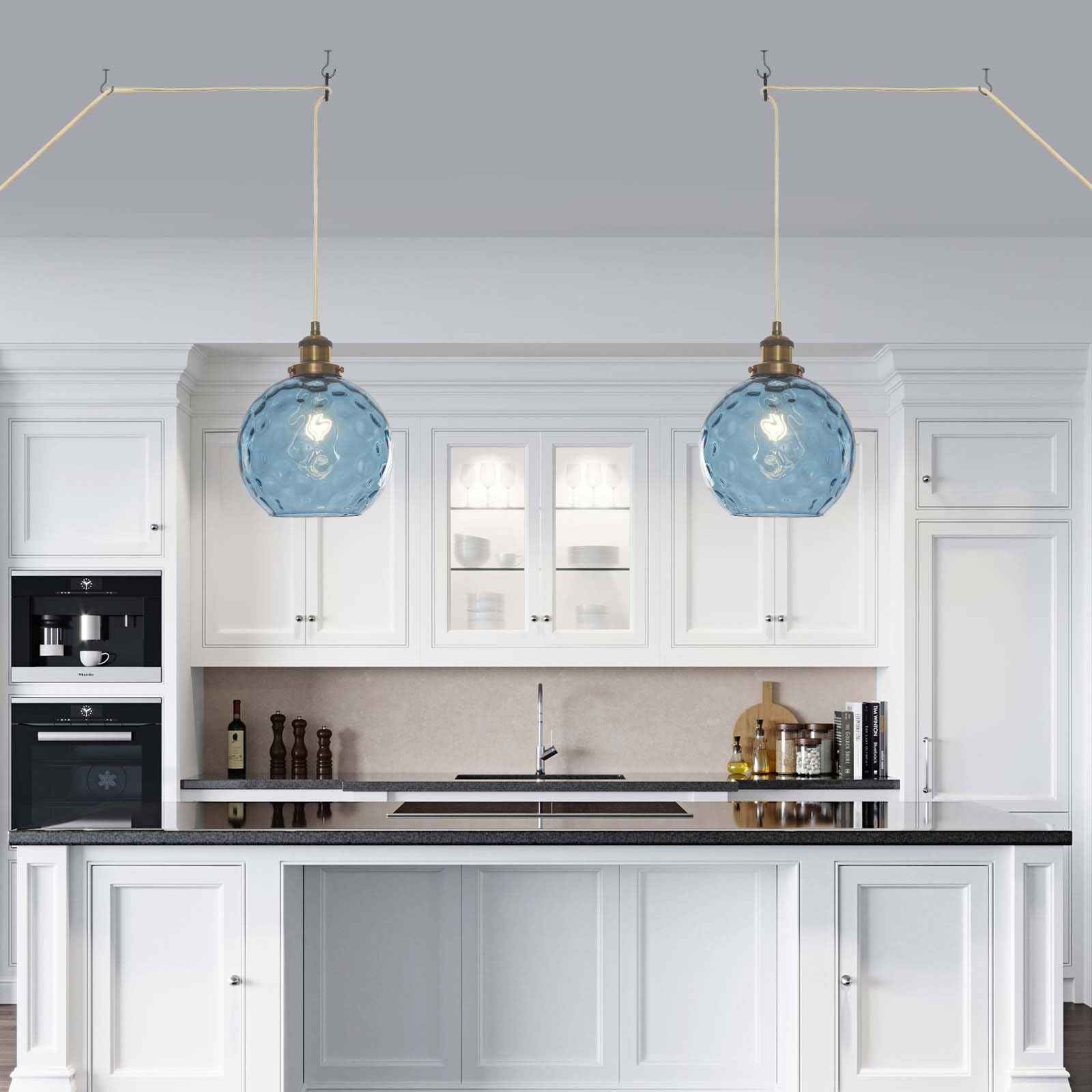 Bedoxin Plug in Pendant Light, Handblown Glass Pendant Light with Dimmable Switch Hanging Lights with Plug in Cord 15ft, Hanging Lamp Plug in for Dining Living Room Kitchen Island Bedroom