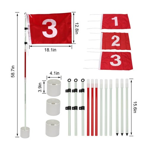 KVMORZE Golf Flagstick 6ft, Nylon Pin Flag ABS Hole Cup Set, Portable 5 Section Design Numbered Flags for Driving Range Backyard, Putting Green Flags for Golf Practice (Common, 123, Pack)