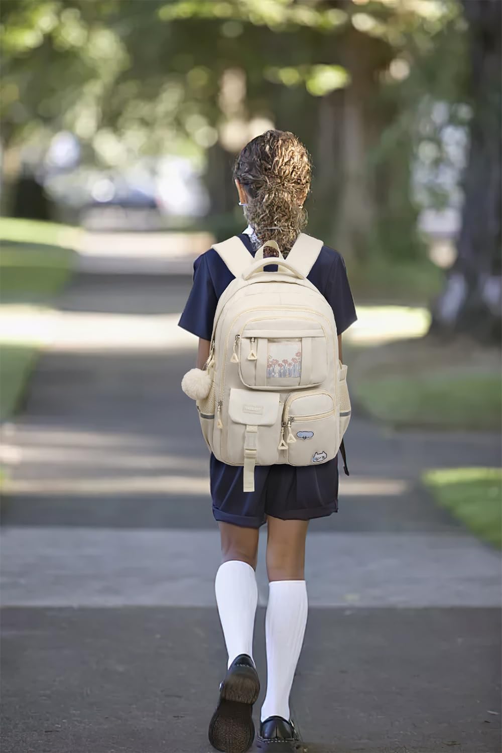 Skiennix School Backpack - Cute 15.6in Laptop Bag for Teen Girls & College Students | Beige