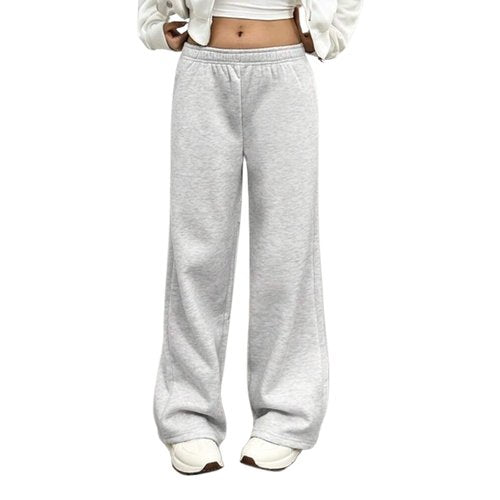 Ltvoo Girls Straight Wide Leg Track Pants Elastic Waist Casual Baggy Athletic Pants Loose Jogger Sweatpants for 8-12 Years (12 Years) Off-White
