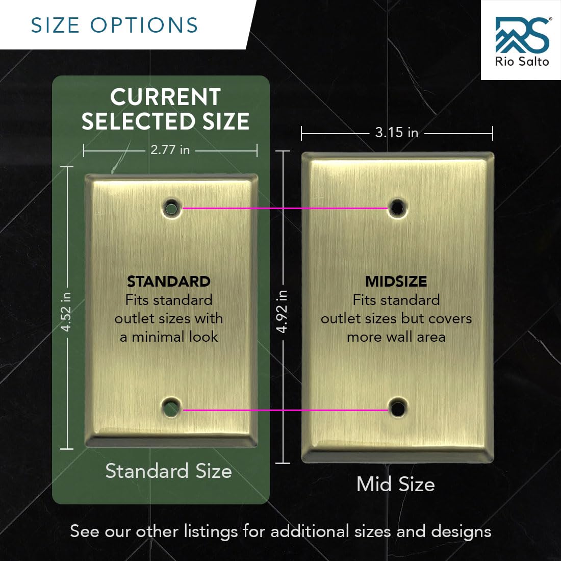 Rio Salto BRASS Outlet Duplex Antique Gold Metal Outlet Cover STANDARD SIZE Light Switch Cover Wall Plate Single Receptacle Wallplate Covers Single Gang Matte Gold Finish (Duplex, 1-Gang)