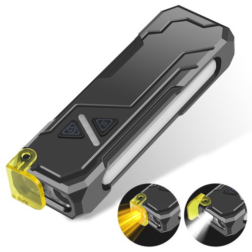 Jolimark Rechargeable Flat EDC Flashlight with Yellow Light Diffuser UV Black Light Magntic Bace Clip for Home Use and Camping Dog Walking Outdoor Activitie