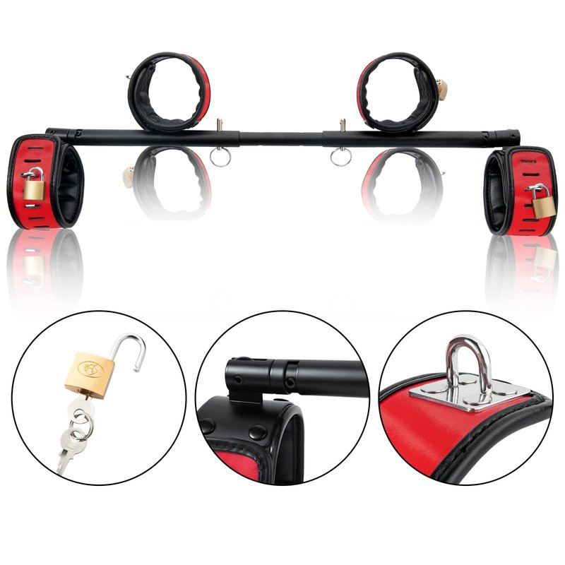 Spreader Bar Heavy Duty Swiveling Stainless Steel Bar Home Gym Equipment with 4 Furry PU Adjustable Cushioned Straps for Fitness Training, Pilates and Yoga Accessories Kit. (Red)