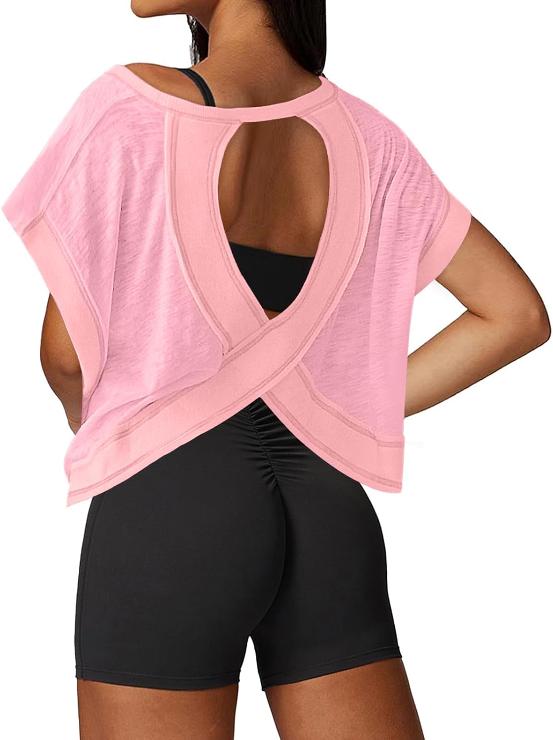 UNIANKIYA Open Back Workout Tops - Loose Fit Athletic Crop Tee for Women | Short Sleeve Gym & Yoga Shirt