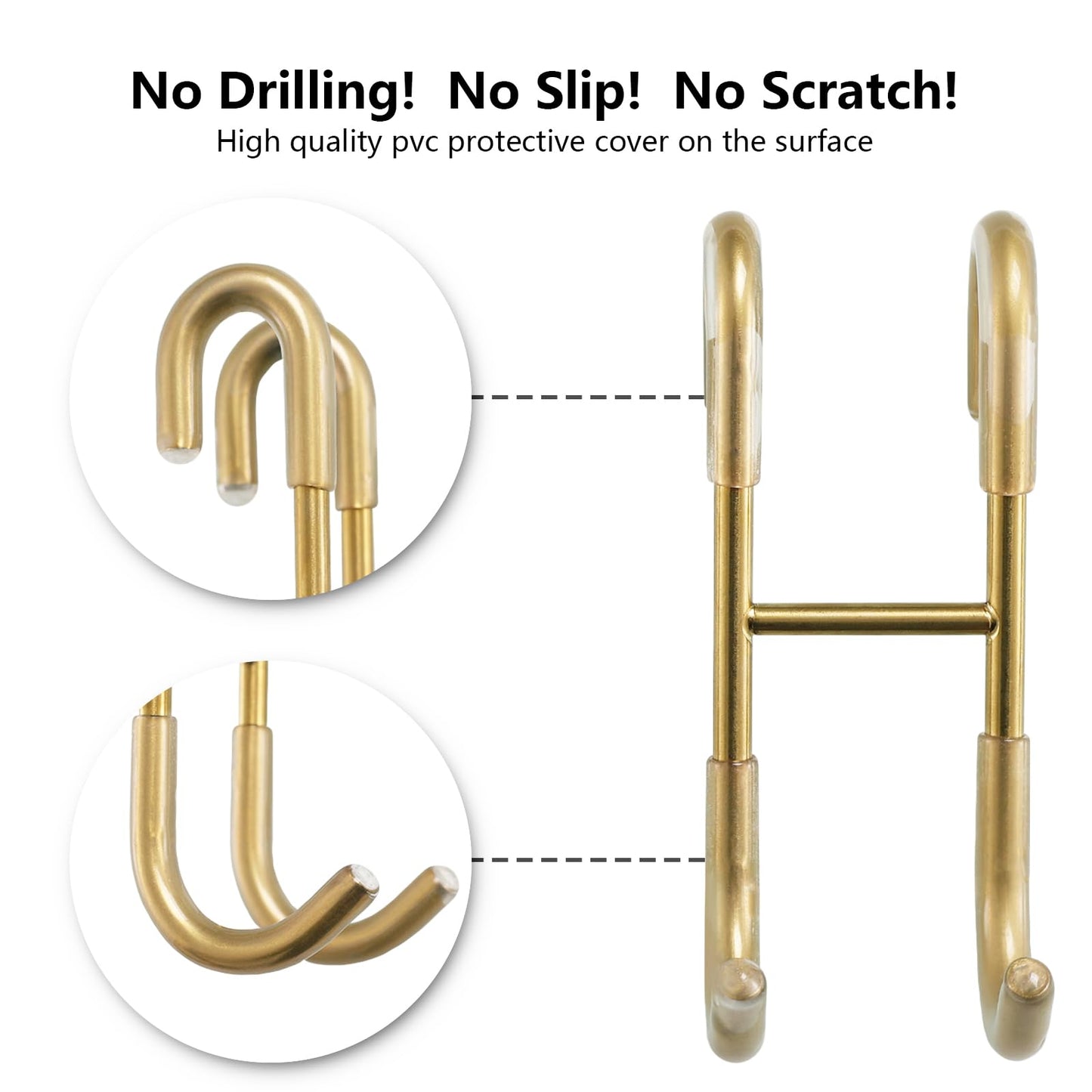 NINETREX Shower Door Hooks,Over Glass Door Hooks for Bathrooms Frameless Glass,Heavy Duty SUS 304 Stainless Steel Hook for Towels,Squeegee,Loofah,Shaver,Robe,2 Pack,Gold