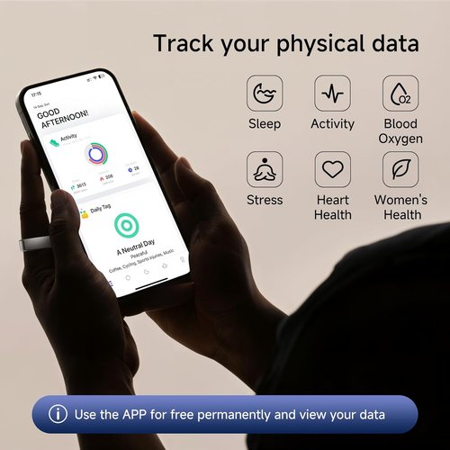 KIRAMA Smart Health Ring - Fitness Tracker with Heart Rate Monitor & Sleep Support | IP68 Waterproof, Ultra-Thin (Silver, Size 7)