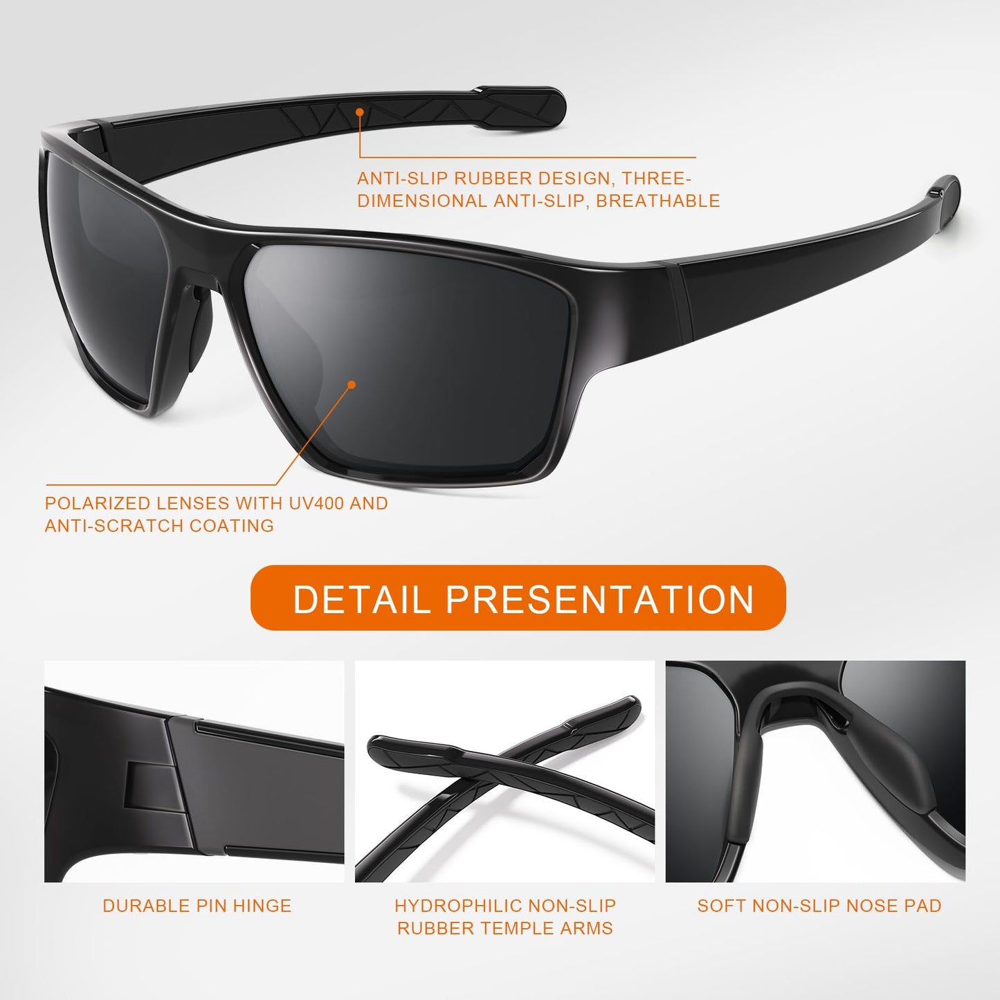 suoso Sports Polarized Sunglasses for Men: TR90 UV400 Protection Sun Glasses Womens Wrap Around Goggles for Drving Fishing Dark Blue