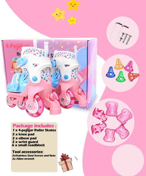 Kids Quad Roller Skate,Roller Skates for Girls Boys,3-Point Balance Roller Shoes for Beginners (Cute Pink, XS)