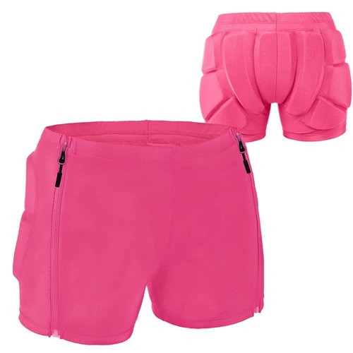 Kids Zip-on Zip-Off Padded Shorts for Snowboard Ski Figure Skating Cycling, Children Youth Adults 3D Hips Pants Proteciton for Tailbone and Butt Pink