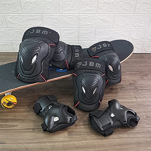 Adult Black Knee, Elbow & Wrist Guard Set for Cycling & Extreme Sports - Large