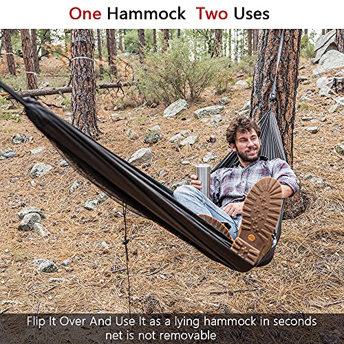 Sunyear Double Outdoor Camping Hammock with Net - Black/Grey, 118"x78"