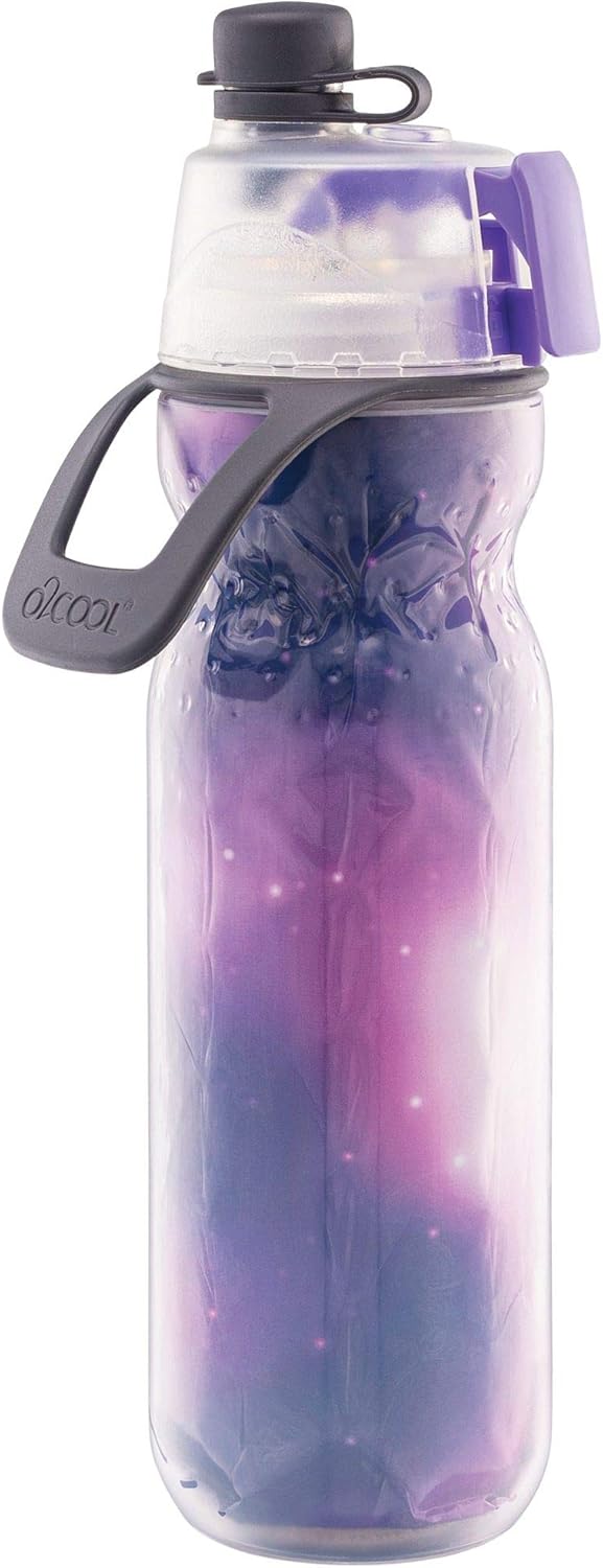 O2COOL 20 oz Mist 'N Sip Water Bottle - 2-in-1 Misting & Sipping Function, No Leak Spout | Tie Dye/Celestial Purple