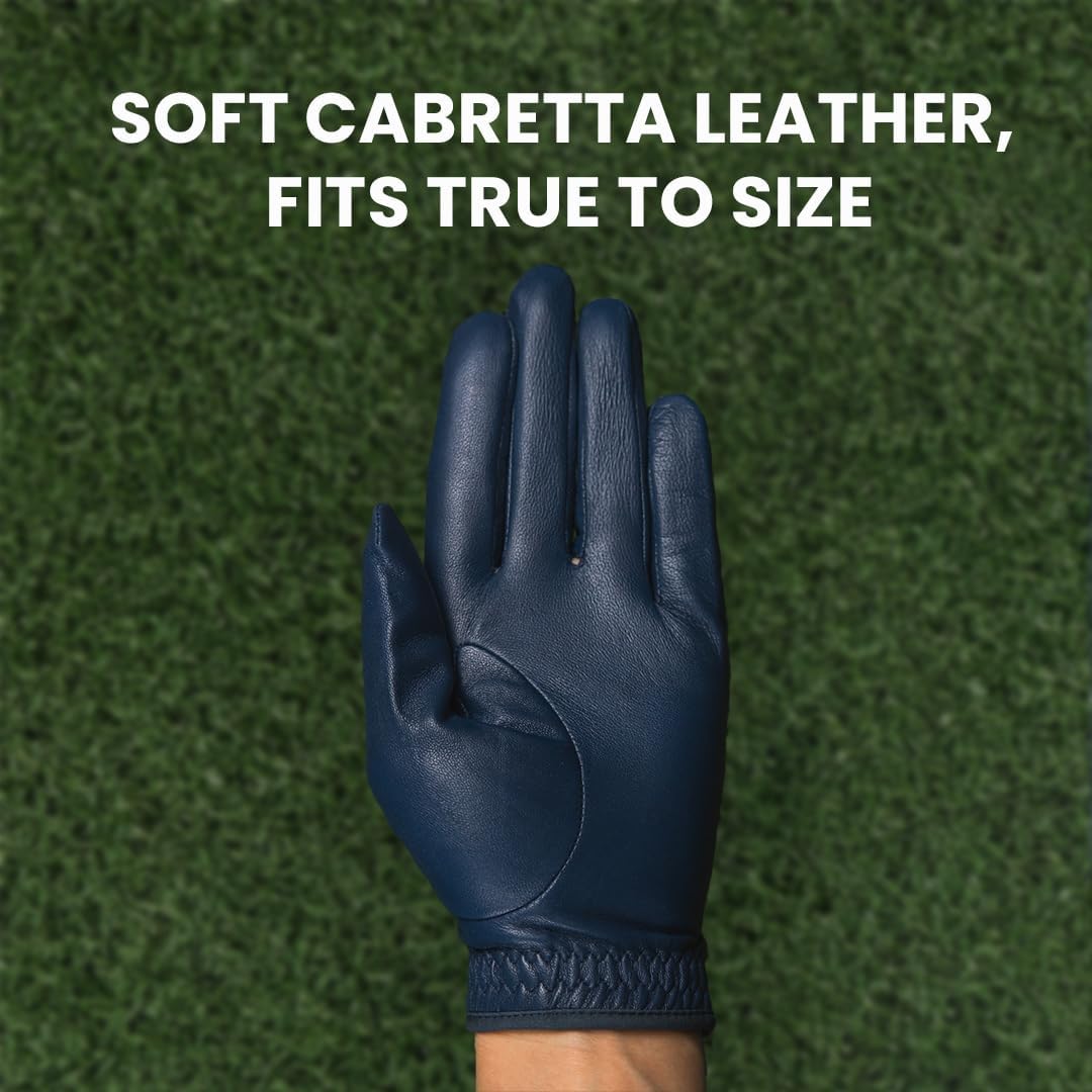 Skiennix Men's Golf Glove - Premium Cabretta Leather - Red, Blue & White - Includes Putting Ball Marker - Right & Left Handed (Single Pack)