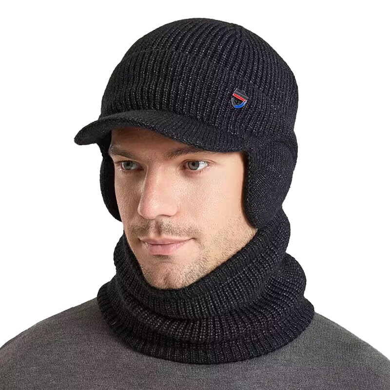 Men's Fleece Lined Balaclava Hat & Scarf - One Size Black