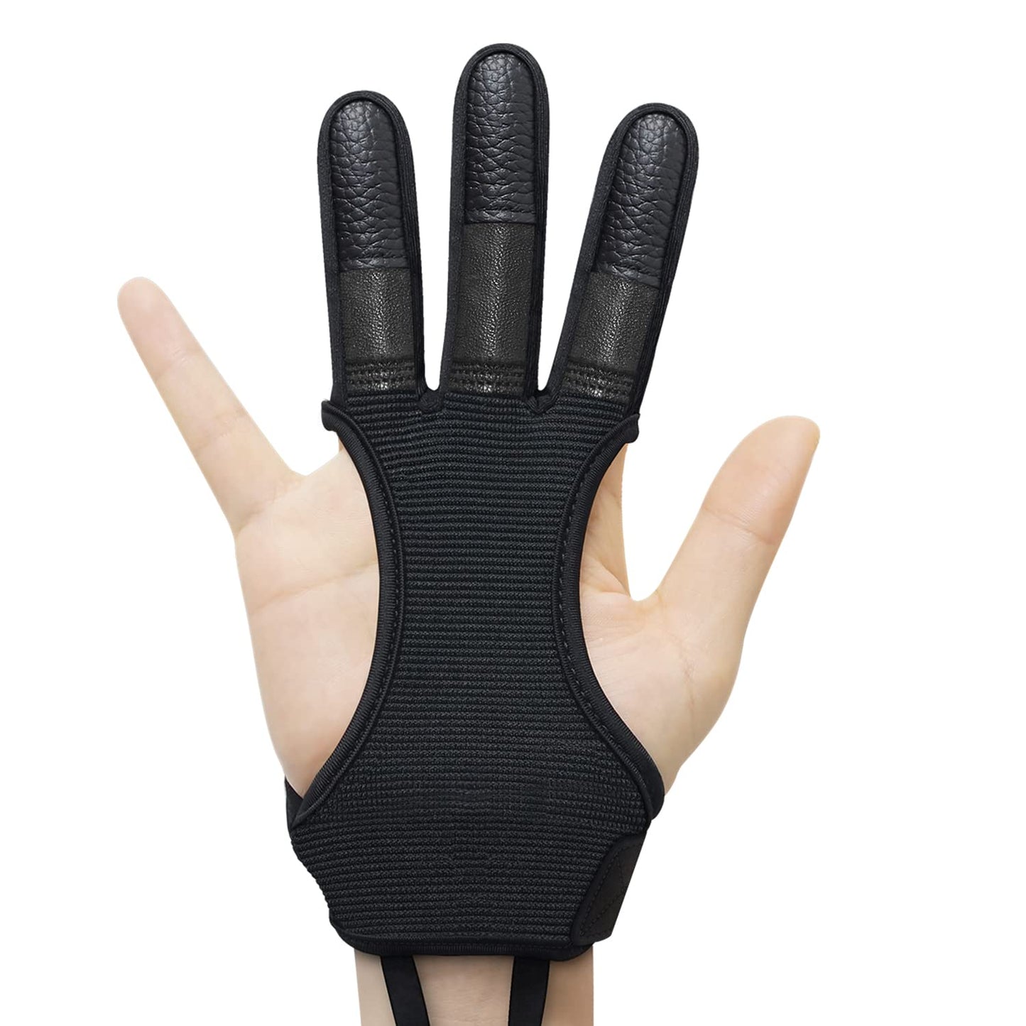 Seektop Archery Gloves Shooting Hunting Leather Three Finger Protector for Youth Adult Beginner (Update Black, XL)