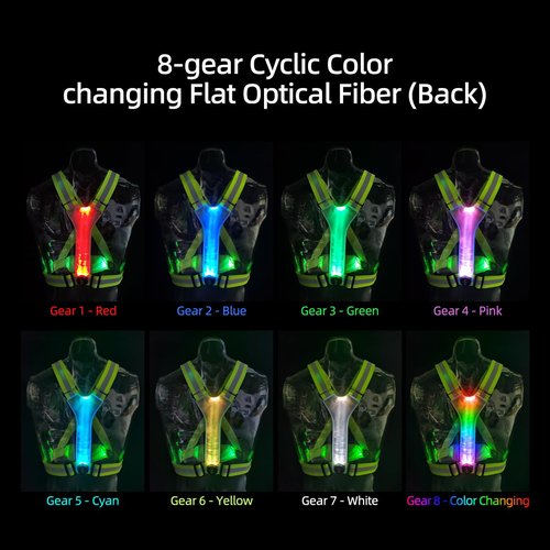 High Visibility Reflective Running Vest -running lights for runners- Glow Safety Vest with Detachable Light & IPX4 Waterproof Waist Bag, 8 Colors for Night Running, Cycling, Dog Walking (Unisex Fit)