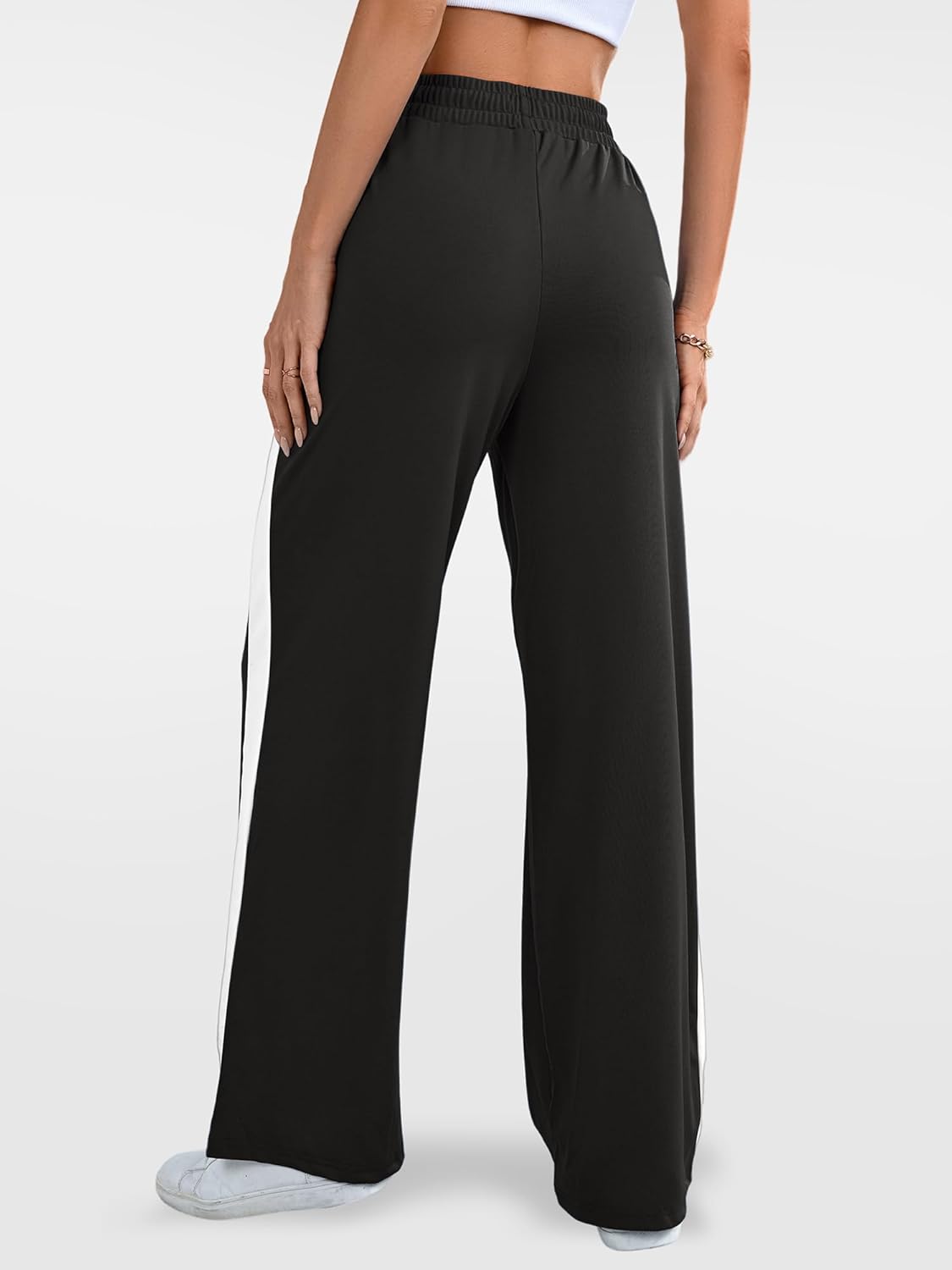 Skiennix Wide Leg Sweatpants - High Waisted Baggy Active Pants with Pockets | Striped Design