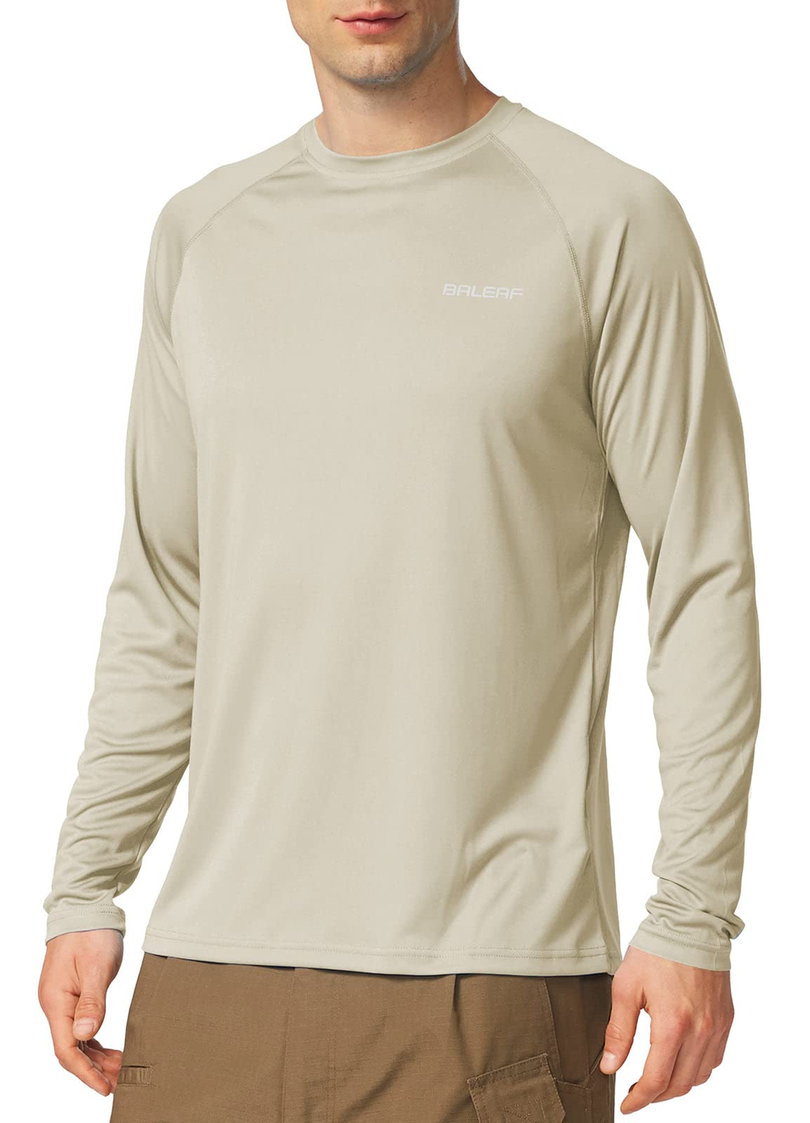 baleaf Mens UPF 50+ Sun Protection Shirts Long Sleeve Rash Guard, Quick Dry 4-Way Stretch for Fishing Swimming Surfing 01-Oatmeal 2XL