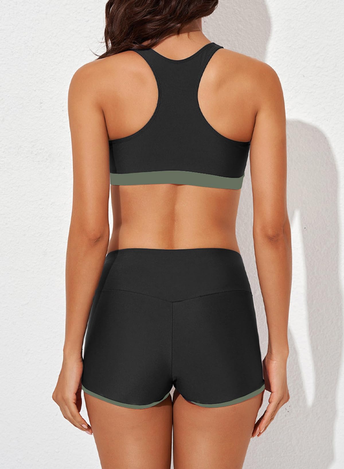 Aleumdr Womens Tankini Swimsuits Athletic 3 Piece Tummy Control Bathing Suits with Shorts Modest Tank Tops Green X-Large