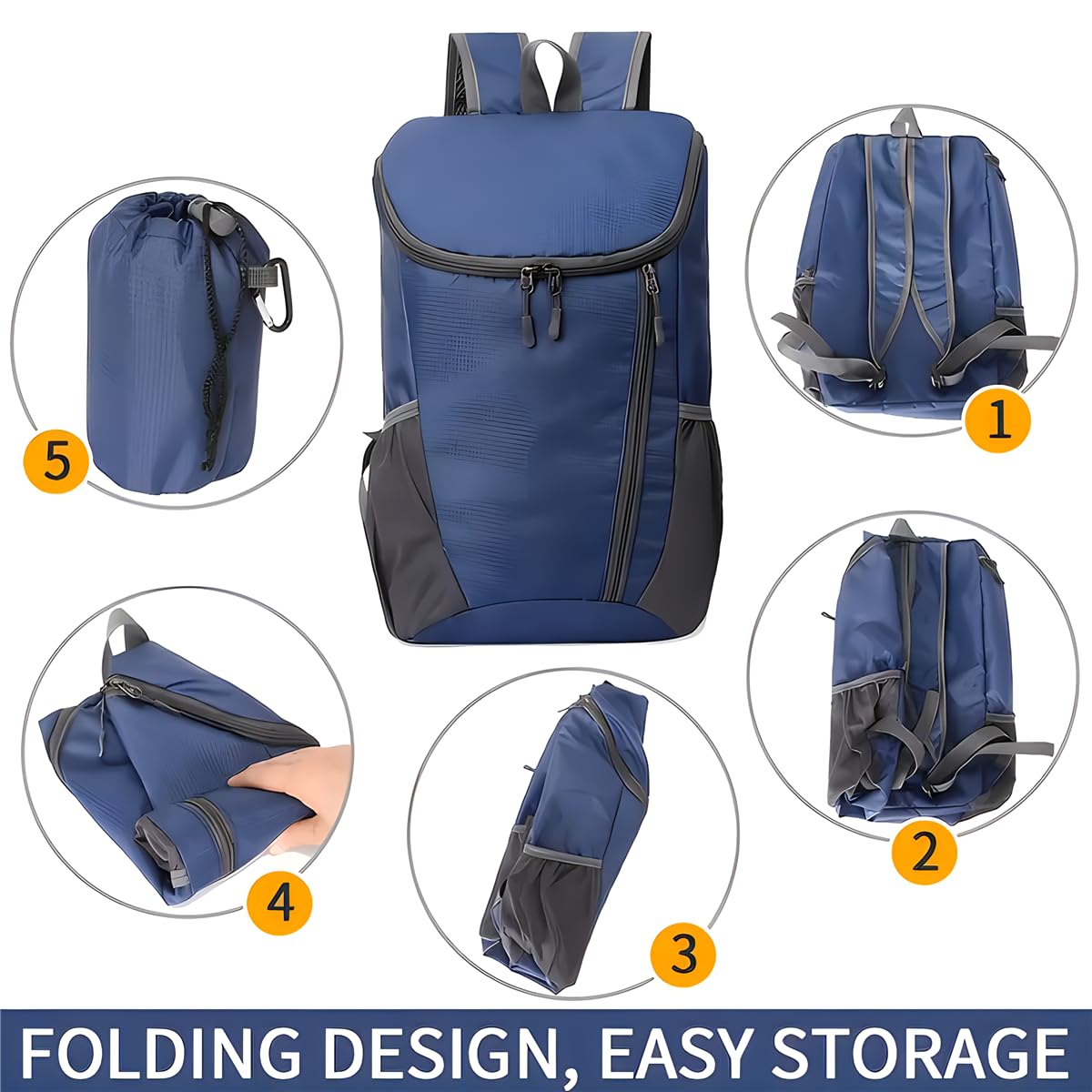 AUUEYY Portable Foldable Backpack Folding Mountaineering Bag, Ultralight Outdoor Cycling Rucksack, Travel Hiking Knapsack (Black)