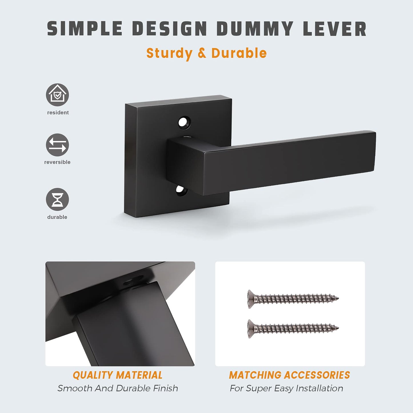 KNOBWELL Dummy Lever Door Handles 8 Pack, Interior Door Levers, Modern Square Matte Black Door Handles, Reversible for Right/Left(Only One Side Use)