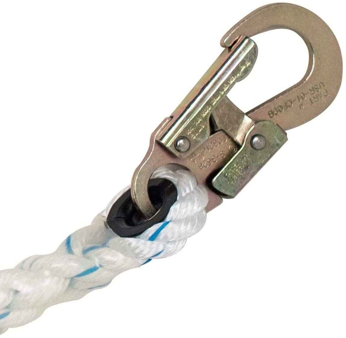 Pelican Rope 5/8" x 75' with Steel Snaphook Ends and Thimble Ends Polyester Composite Vertical Lifeline Rope, Great As Safety Line/Safety Rope for Anchorage Points/Roof Anchoring