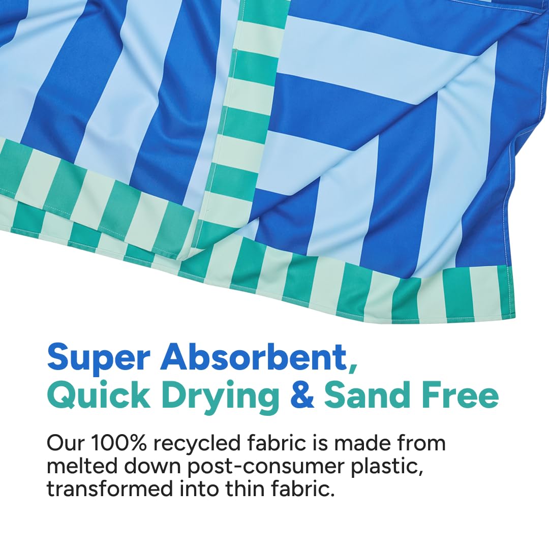 Dock & Bay Beach Towel - Quick Dry, Sand Free - Compact, Lightweight - 100% Recycled - Includes Bag - Blue Sky - Large (160x90cm, 63x35)