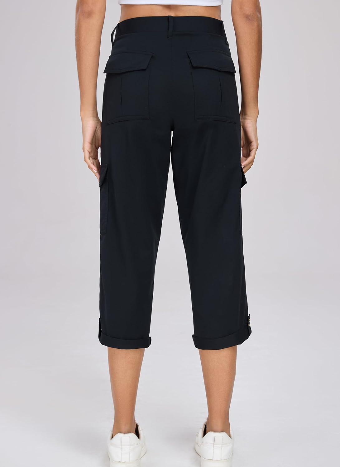 Oalka Women's Cargo Capri Pants - Relaxed Fit Knit Waist for Casual Hiking | Stylish Cropped Design