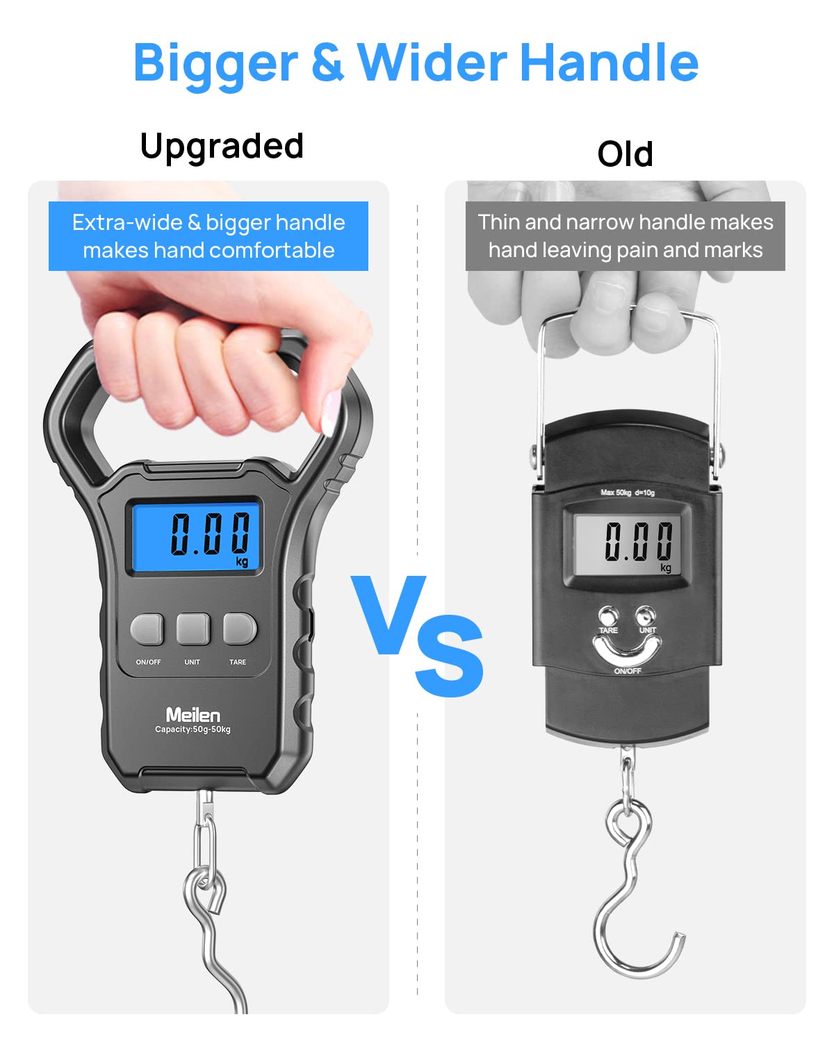 Meilen Fishing Scale - 110lb/50kg Digital Luggage Weigh Scale with Backlit LCD Display | Ideal for Travel